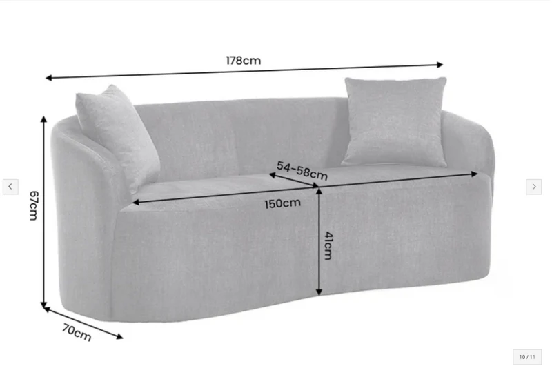 Design Sofa ARCO grau 2-Sitzer Couch Samt 180 cm Federkern