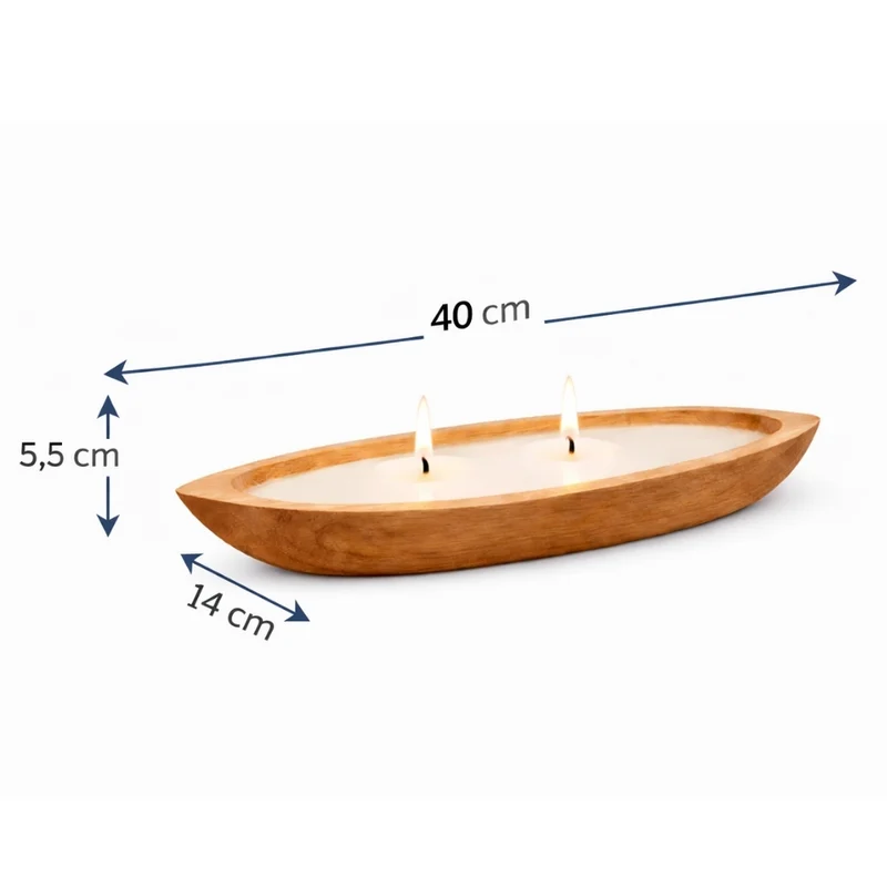 Individuelle CERO-Boat Kerzenschale aus Teakholz 40 cm | Natur Kerze