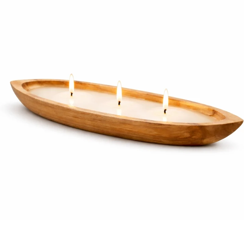 Individuelle CERO-Boat Kerzenschale aus Teakholz 60 cm | Natur Kerze