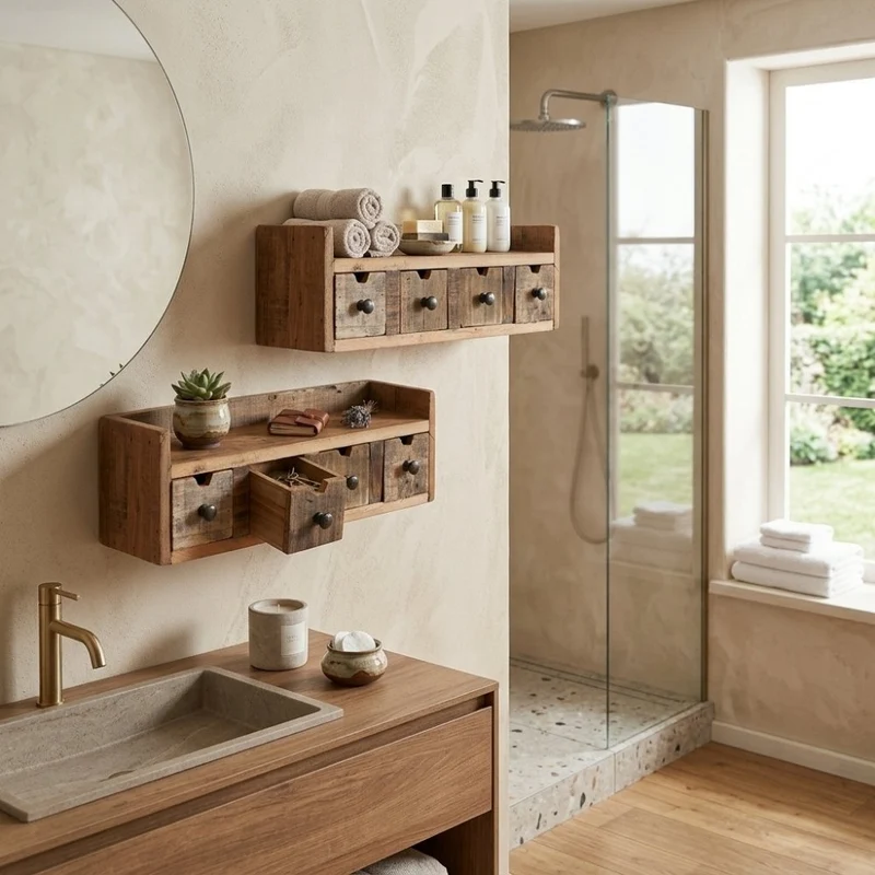Altholz-Regal DARA 45cm 4 Schubladen Unikat Recyceltes Holz