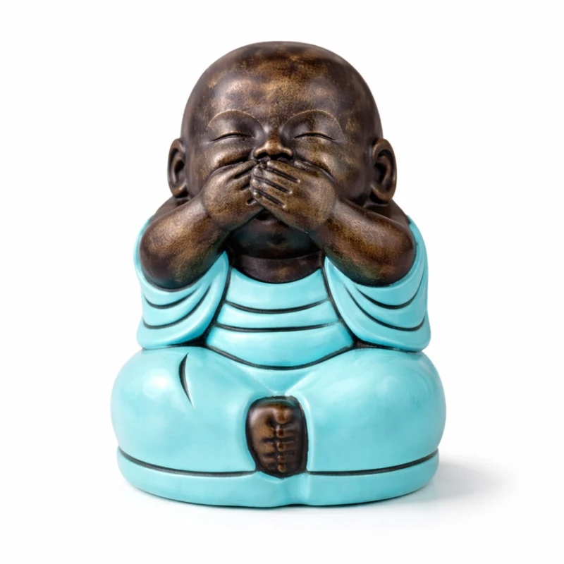 3er Set SHAOLIN Figuren türkis aus Zement Buddha