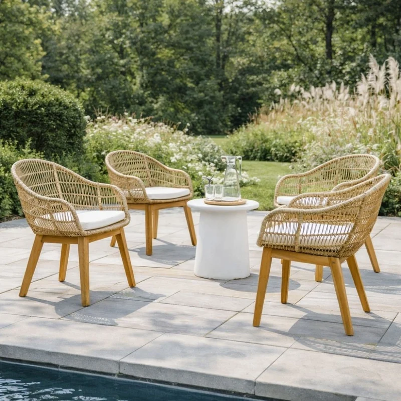 2er Set PREMA Outdoor Stühle recycelt Teak-Aluminium-Synthetic-Rattan
