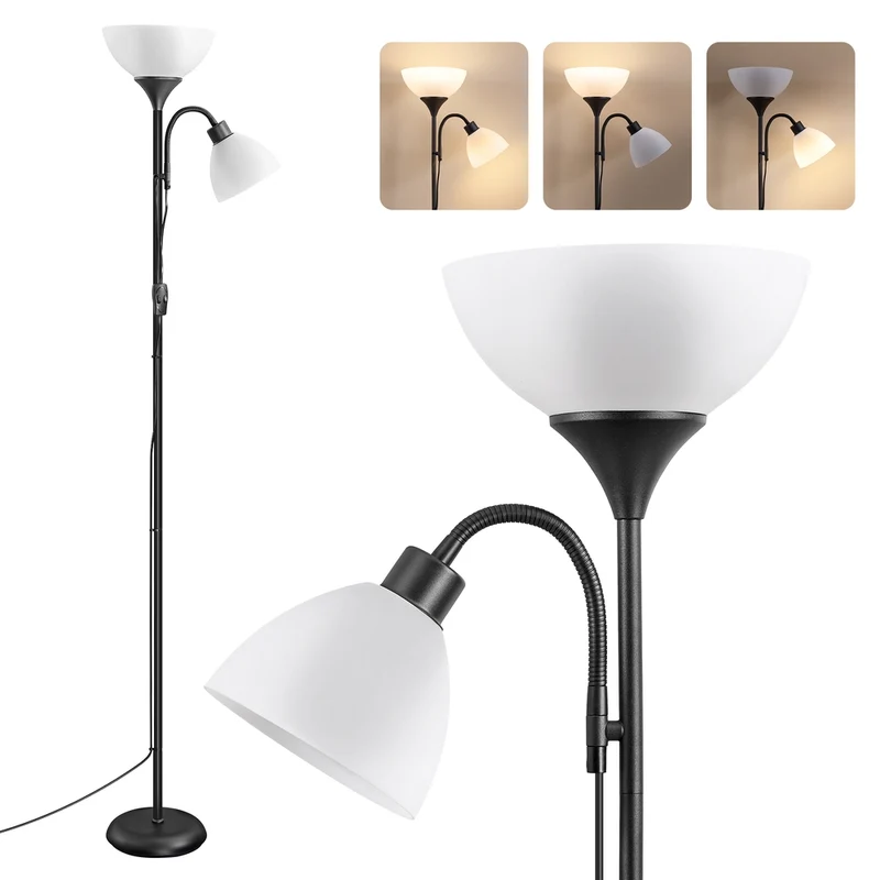 Lámpara de pie LED de hierro con luz de lectura ajustable