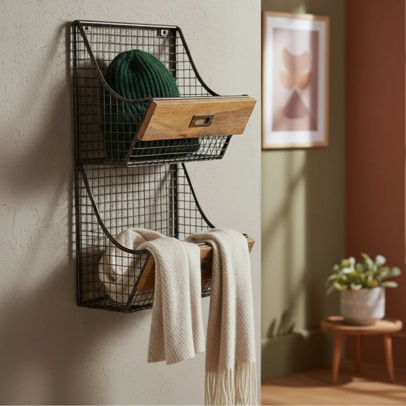 Hängekorb TOKRI 65cm Metall & Mangoholz Natur Wandregal