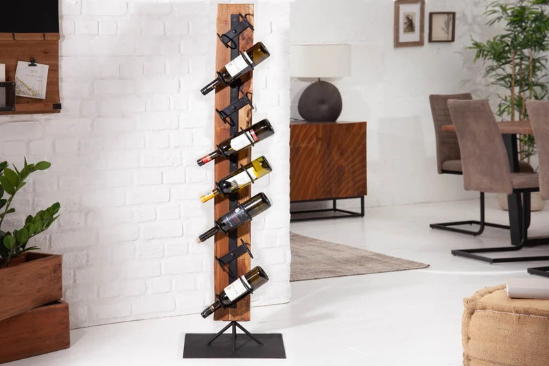 Freistehendes Weinregal RANJA 140cm Massivholz Teak & Metall