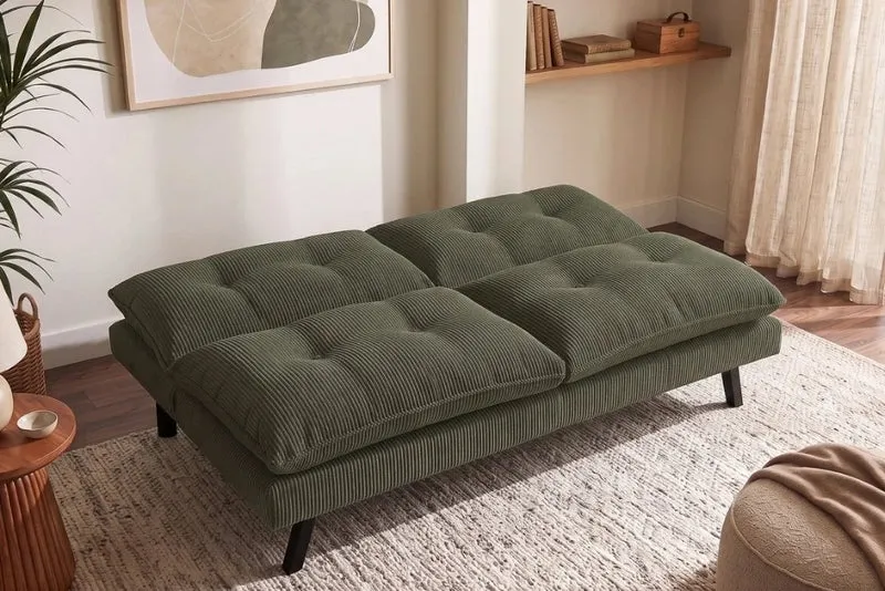 Schlafsofa CAPULO Grün Cord 190cm 3-Sitzer Couch modern