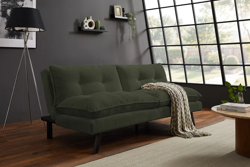 Schlafsofa CAPULO Grün Cord 190cm 3-Sitzer Couch modern