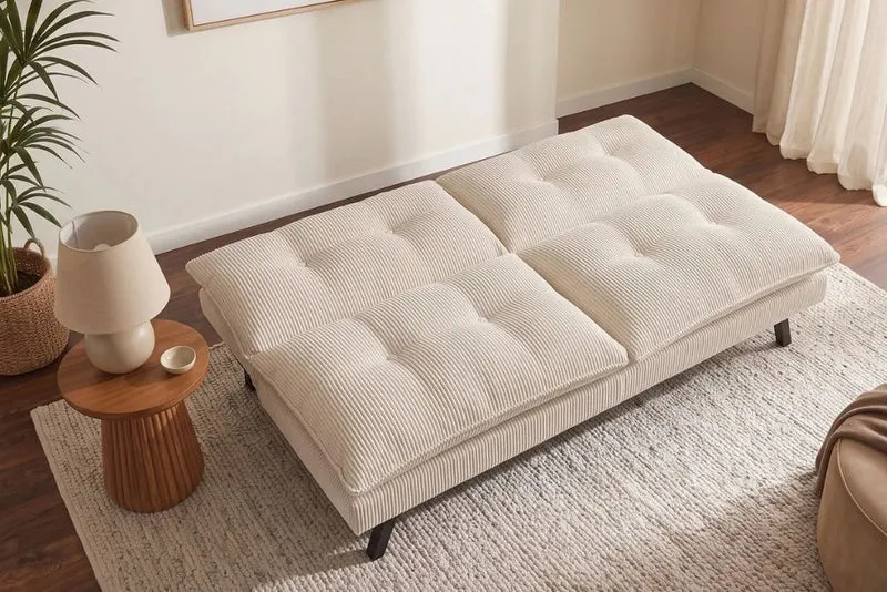 Schlafsofa CAPULO Beige Cord 190cm 3-Sitzer Couch modern