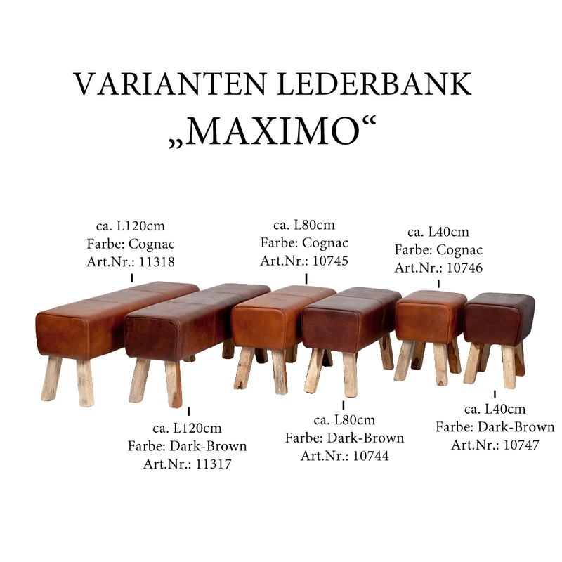 Leder Bank MAXIMO Cognac ca.120cm Turnbock Sitzbank