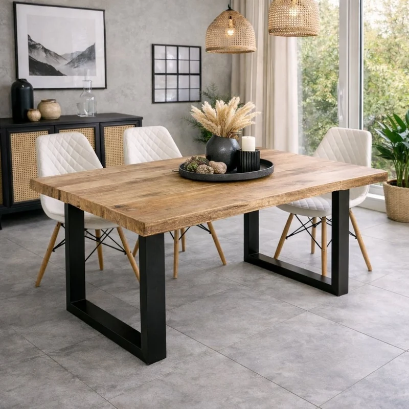Esstisch CRAFT 160cm Mango natur Massivholz Metall Kufengestell