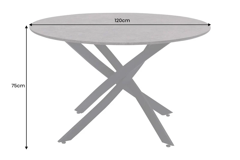 Design Esstisch TULUP rund 120cm grau Beton-Optik Metallbeine