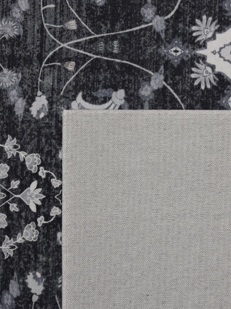 Kurzflor-Teppich mit Blütenmuster und Bordüre – Waschbar bei 30 °C | 5 mm flach