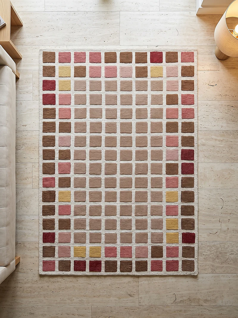 Wollteppich Quadratraster · Schnitt- und Schlingenflor, 10 mm