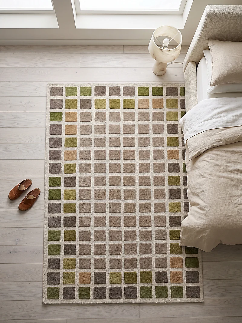 Wollteppich Quadratraster · Schnitt- und Schlingenflor, 10 mm