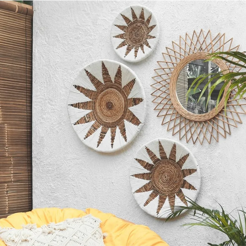 3-tlg. Wanddeko-Set SOLEIL rund 50cm natur Bast Boho Dekoration