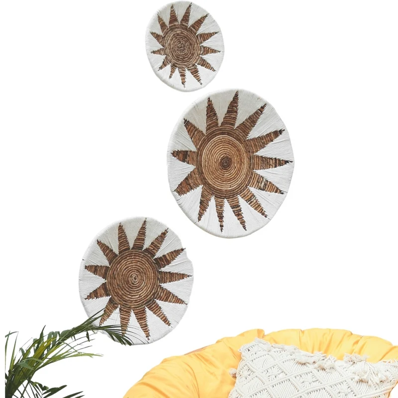 3-tlg. Wanddeko-Set SOLEIL rund 50cm natur Bast Boho Dekoration