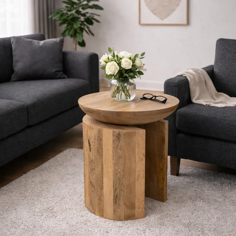 Massiver Beistelltisch KITAR-H 50cm Mangoholz natural Hocker