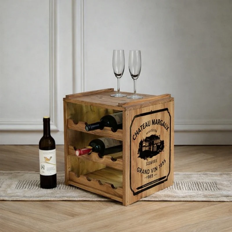 Flaschenbox SURAT Antique Natural 40cm Mahagoni Shabby Weinregal