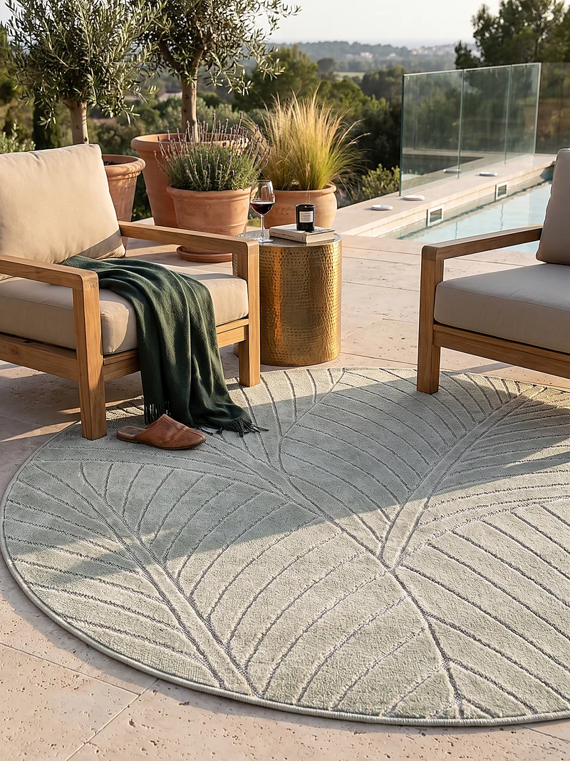 Kurzflor-Teppich mit Blattrelief – Wetterfest & UV-beständig | Fühlbare 3D-Struktur