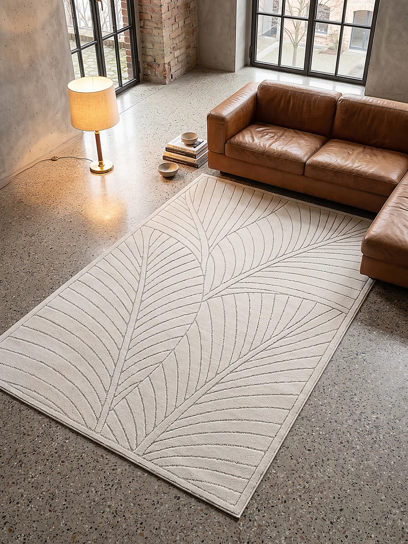 Kurzflor-Teppich mit Blattrelief – Wetterfest & UV-beständig | Fühlbare 3D-Struktur