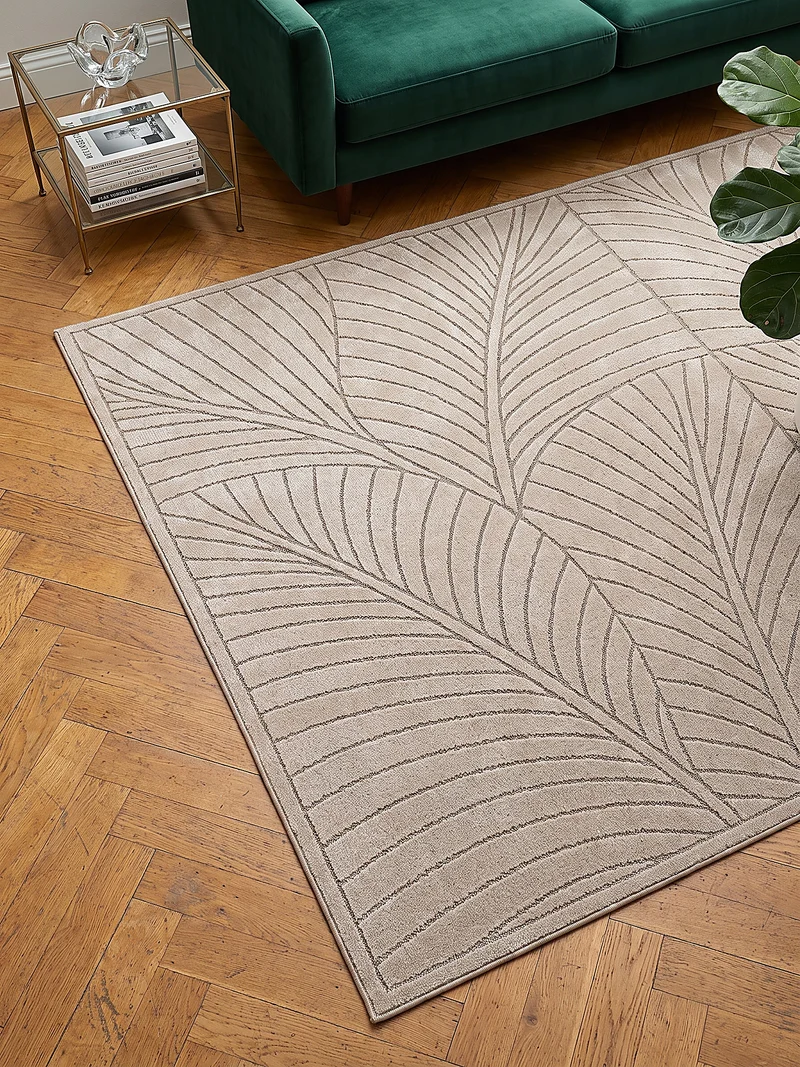 Kurzflor-Teppich mit Blattrelief – Wetterfest & UV-beständig | Fühlbare 3D-Struktur