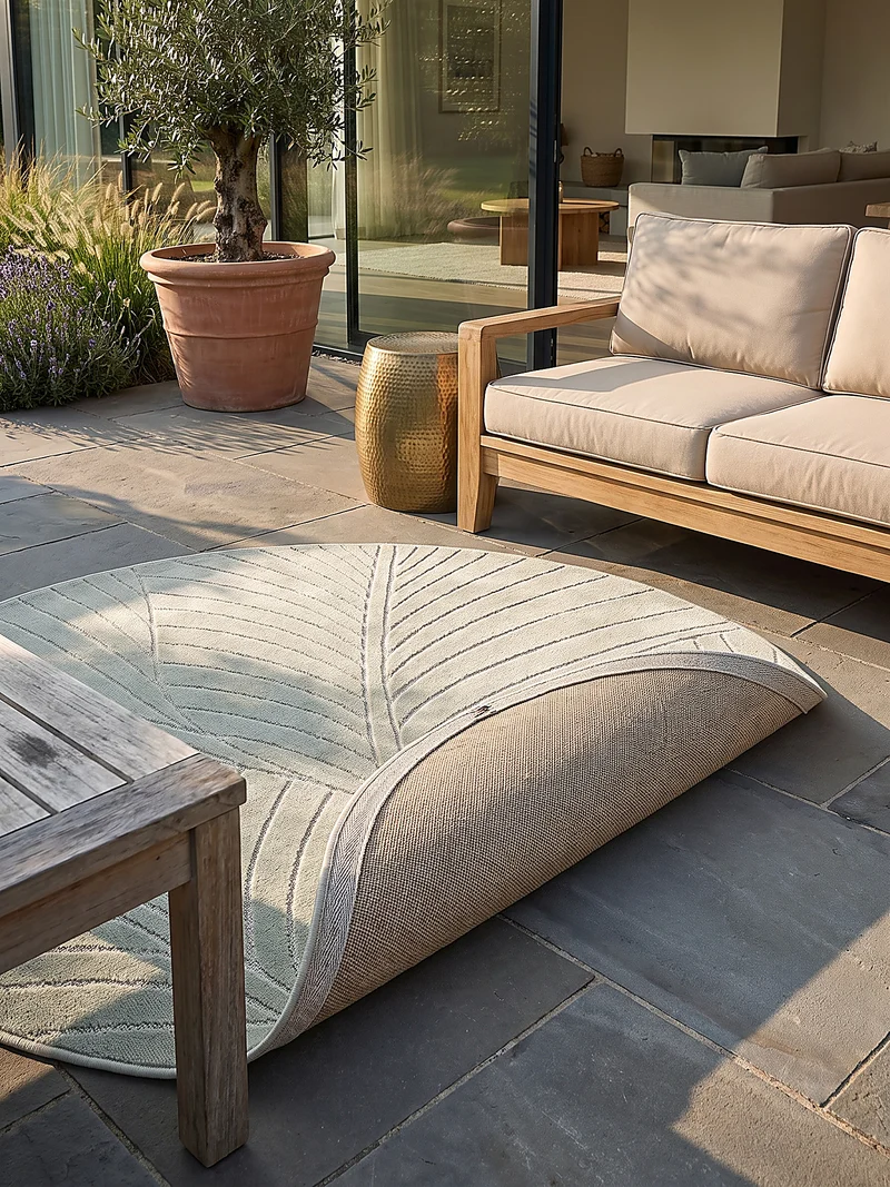 Kurzflor-Teppich mit Blattrelief – Wetterfest & UV-beständig | Fühlbare 3D-Struktur