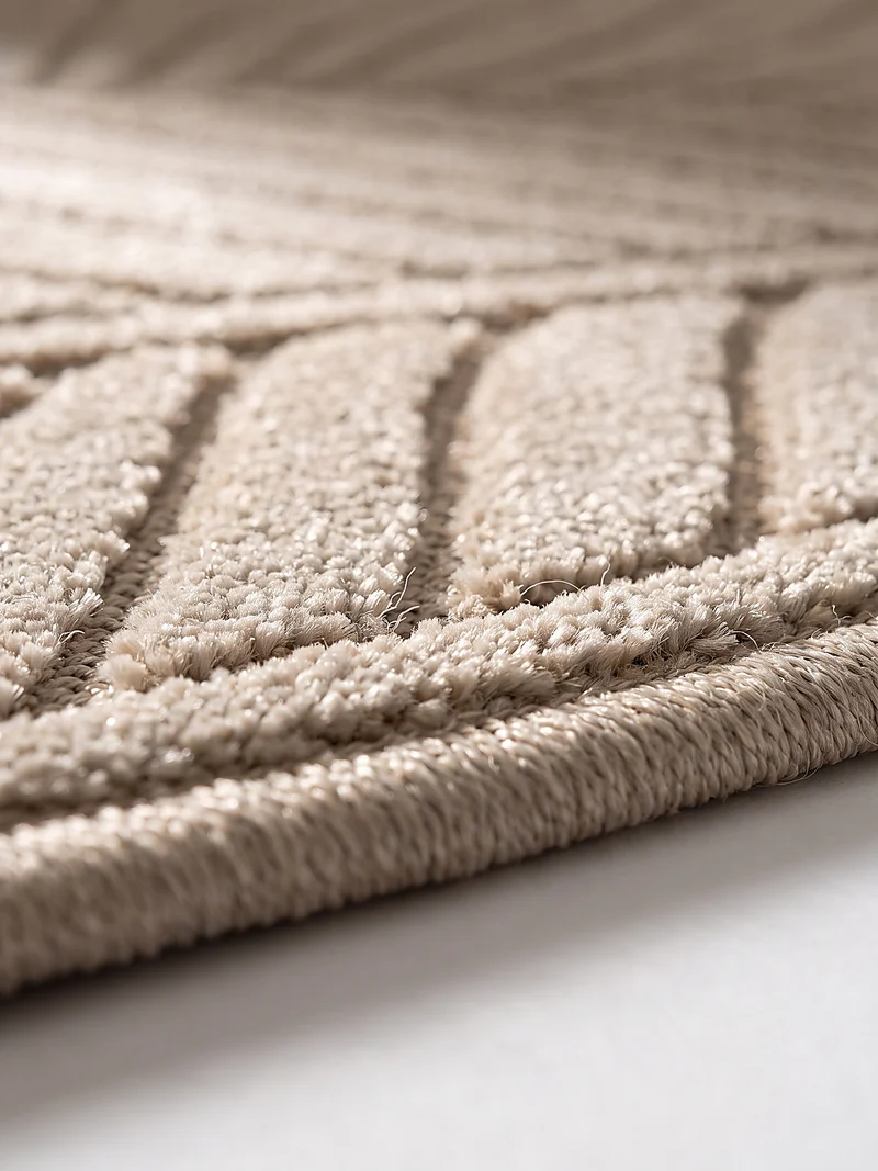 Kurzflor-Teppich mit Blattrelief – Wetterfest & UV-beständig | Fühlbare 3D-Struktur
