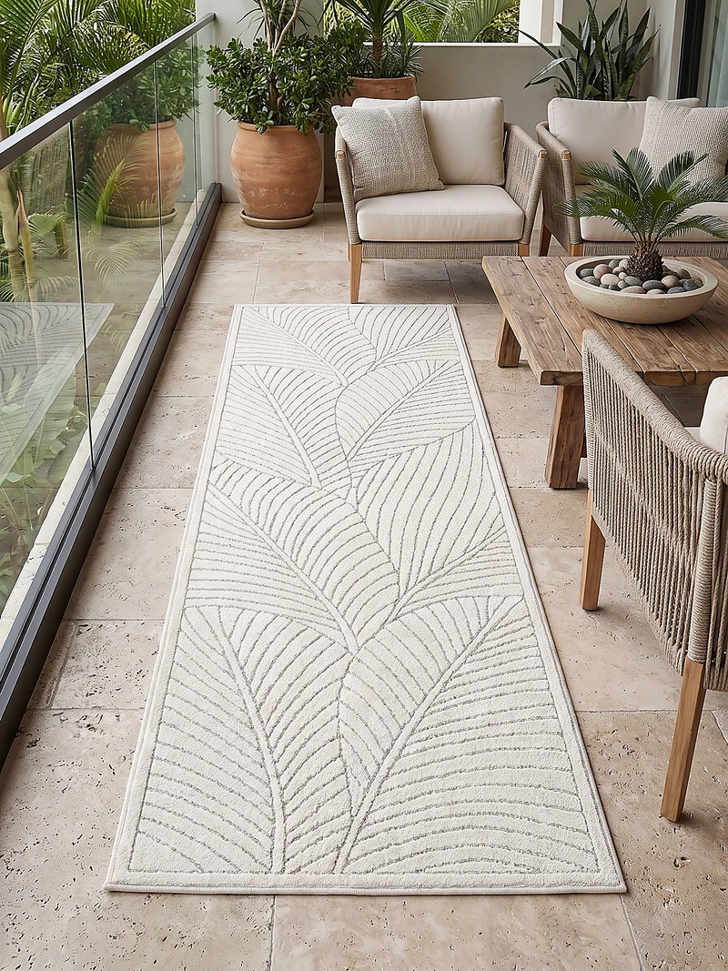 Kurzflor-Teppich mit Blattrelief – Wetterfest & UV-beständig | Fühlbare 3D-Struktur