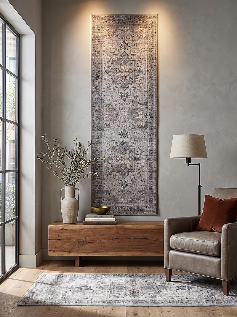 Kurzflor-Teppich mit Orientmuster – Kantiges Medaillon | Waschbar bei 30 °C