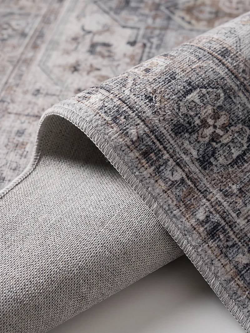 Kurzflor-Teppich mit Orientmuster – Kantiges Medaillon | Waschbar bei 30 °C