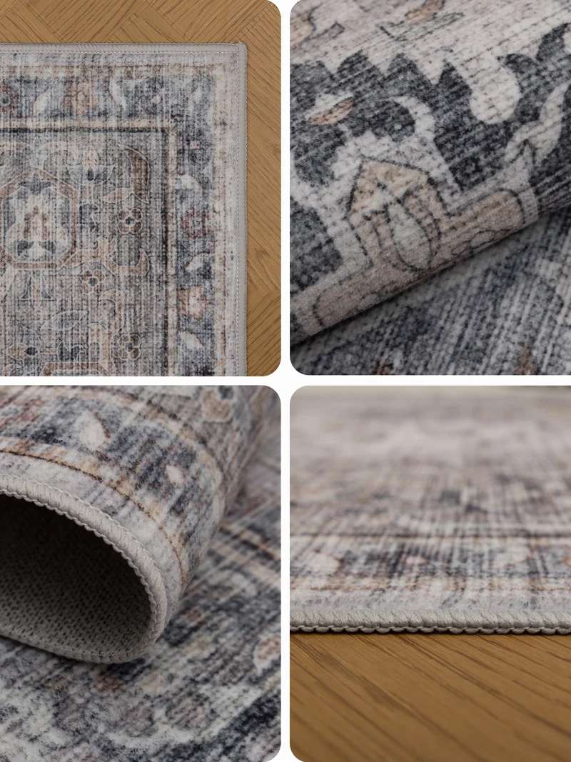 Kurzflor-Teppich mit Orientmuster – Kantiges Medaillon | Waschbar bei 30 °C