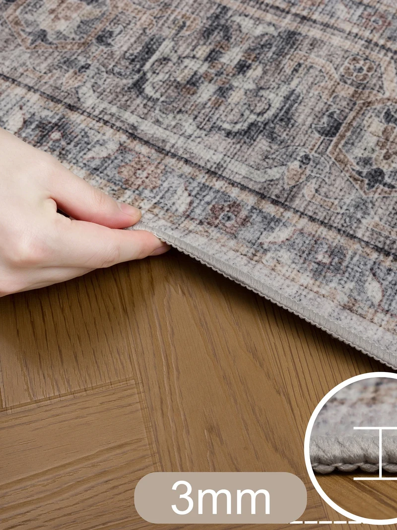 Kurzflor-Teppich mit Orientmuster – Kantiges Medaillon | Waschbar bei 30 °C