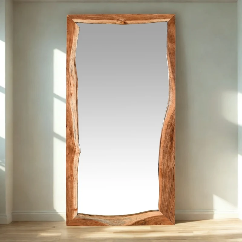 Massivholz-Spiegel CURVO 180x90cm Akazie Wandspiegel Baumkante