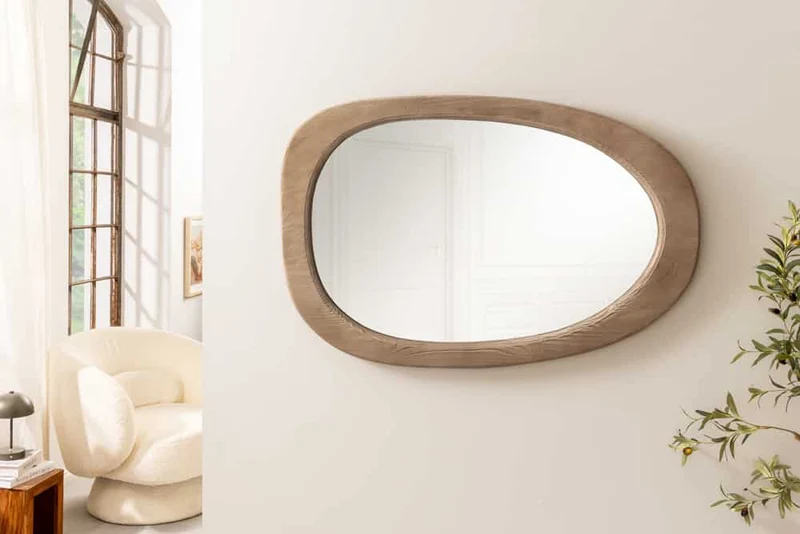 Massivholz Spiegel PIEGATO 105cm beige Pinienholz abgerundet
