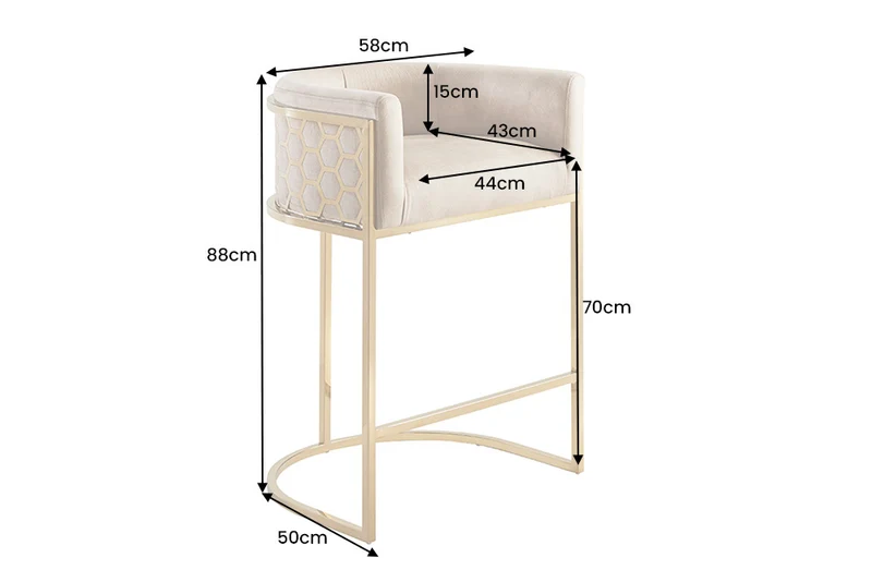 Edler Barhocker LEGANZA beige Samt gold Edelstahl Armlehne