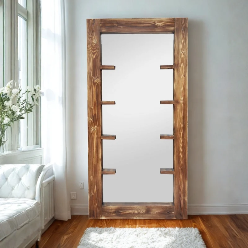 Massivholz-Spiegel HARMONY mit Ablagen 180cm Pinie geflammt