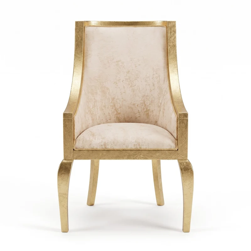 Casa Padrino Luxus Art Deco Esszimmerstuhl mit Armlehnen Creme / Gold H. 102 cm - Handgefertigter Esszimmer Stuhl mit Blattgold