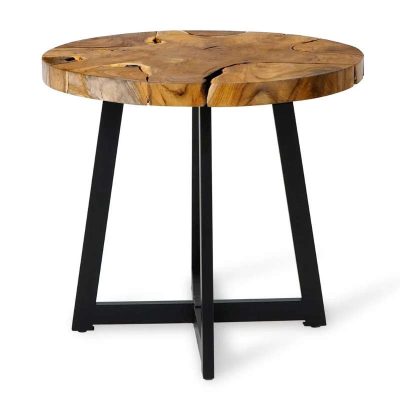 Runder Massivholz Couchtisch BAGIAN 80cm Teak natural Metall