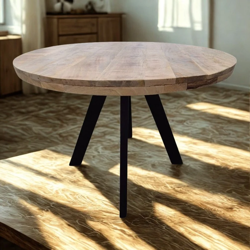 Runder Massivholz Esstisch CRAFT 100cm Mangoholz Metallgestell