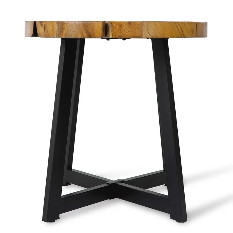 Runder Massivholz Beistelltisch BAGIAN 50cm Teak natural Metall
