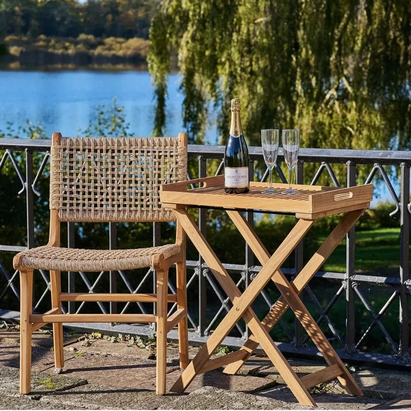 Klappbarer Teak Tablett-Tisch FLEX 70cm natural Beistelltisch