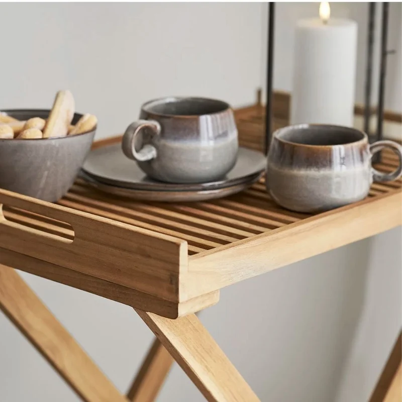 Klappbarer Teak Tablett-Tisch FLEX 70cm natural Beistelltisch