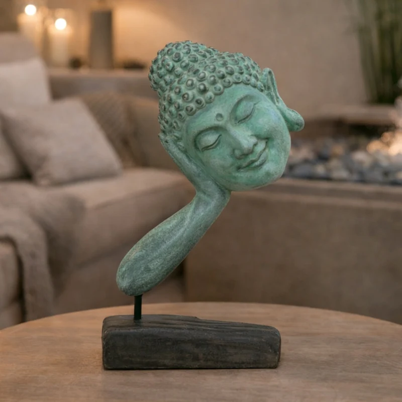 Spirituelle Buddha Statue RELAX 40cm antik-grün Deko Skulptur
