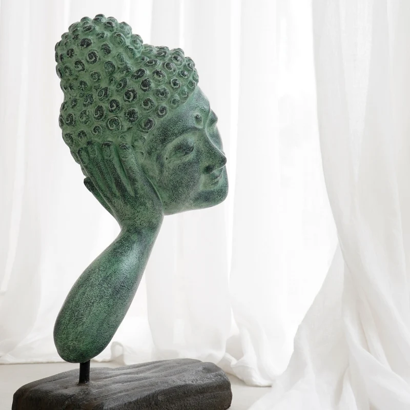 Spirituelle Buddha Statue RELAX 40cm antik-grün Deko Skulptur