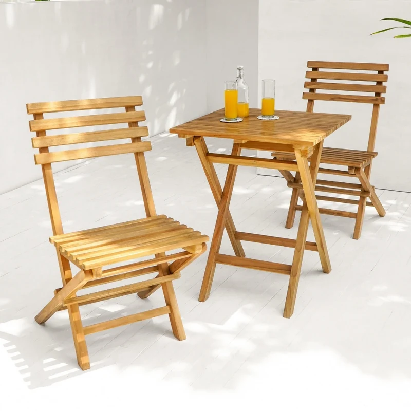 Teak Set BISTRO – 3-tlg. Balkonmöbel Balkonset Stühle + Tisch