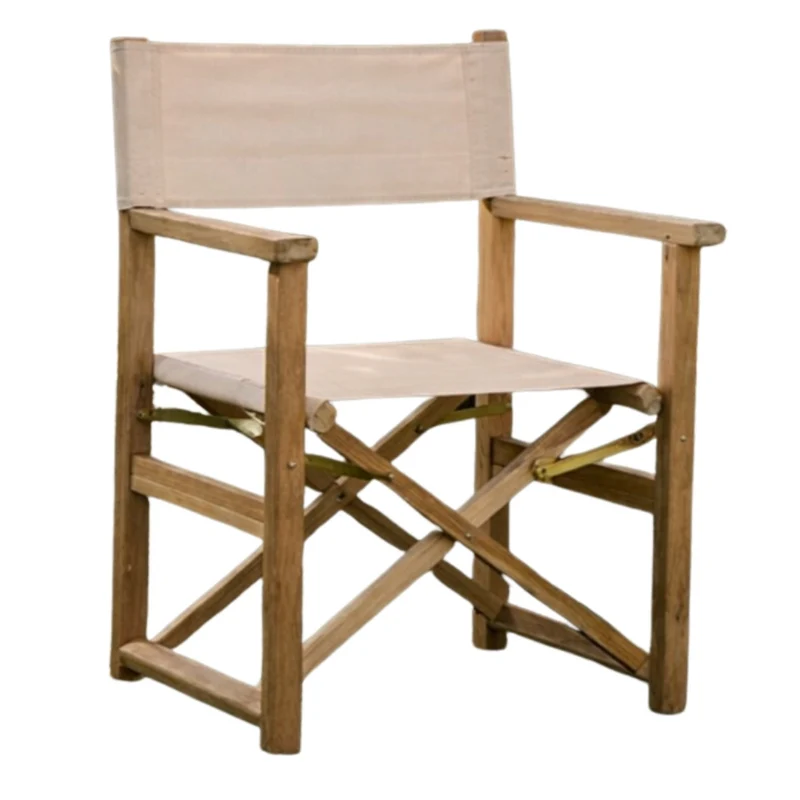 Teak Klappstuhl REGIE natural – Outdoorstoff beige stone
