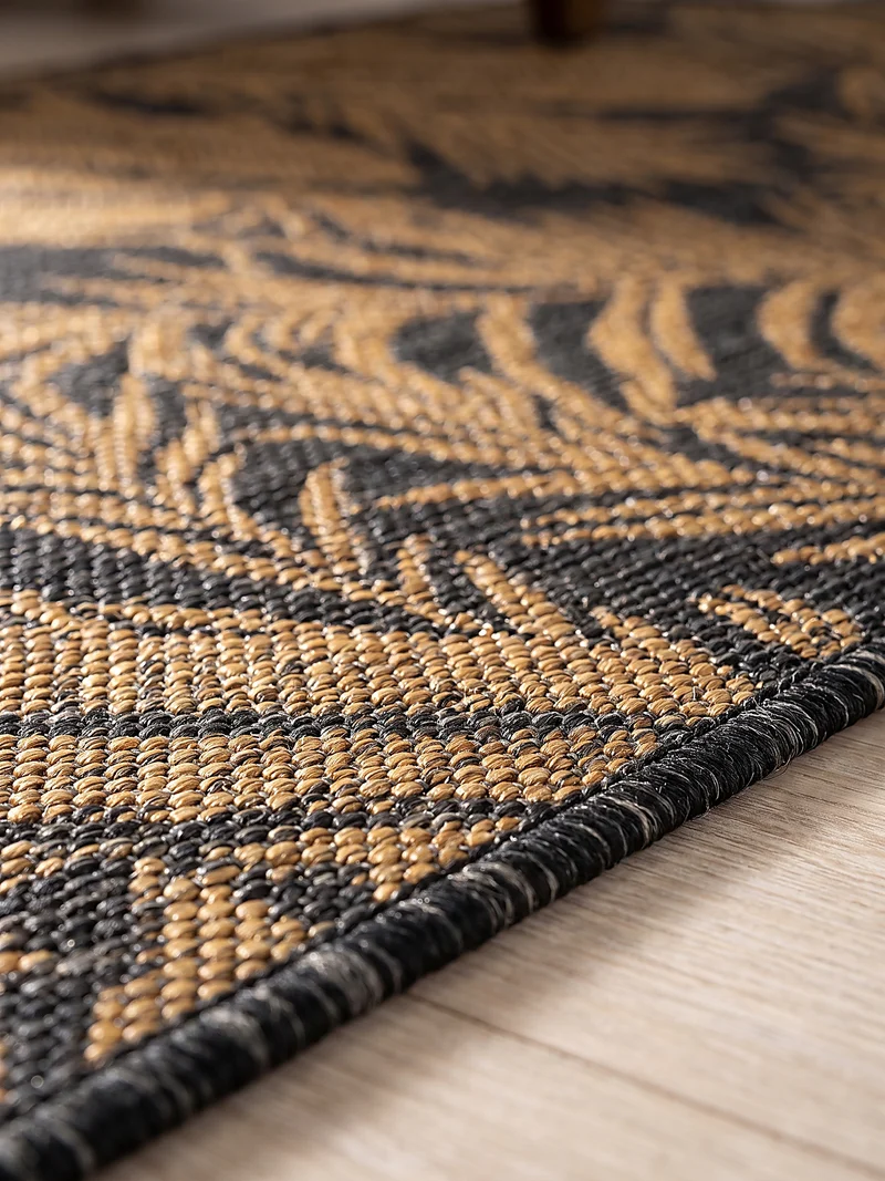 Flachgewebe-Teppich mit Palmblättern – Wetterfest & UV-beständig | Boho-Stil