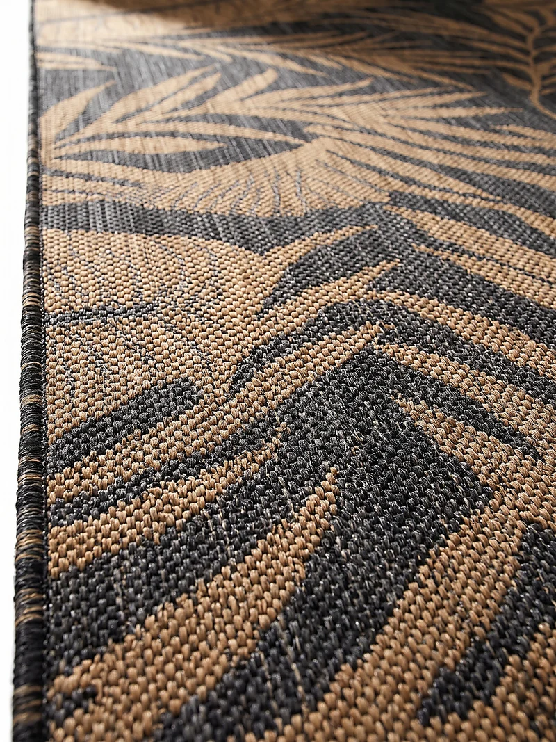 Flachgewebe-Teppich mit Palmblättern – Wetterfest & UV-beständig | Boho-Stil