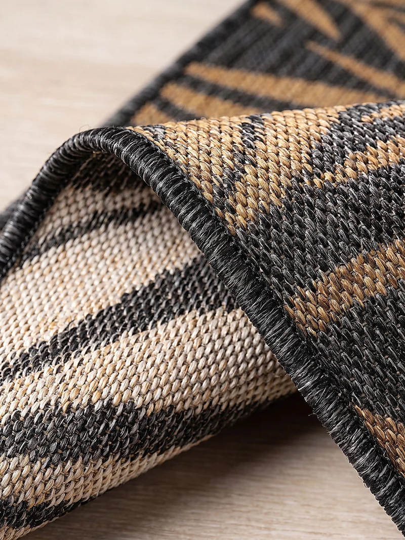 Flachgewebe-Teppich mit Palmblättern – Wetterfest & UV-beständig | Boho-Stil