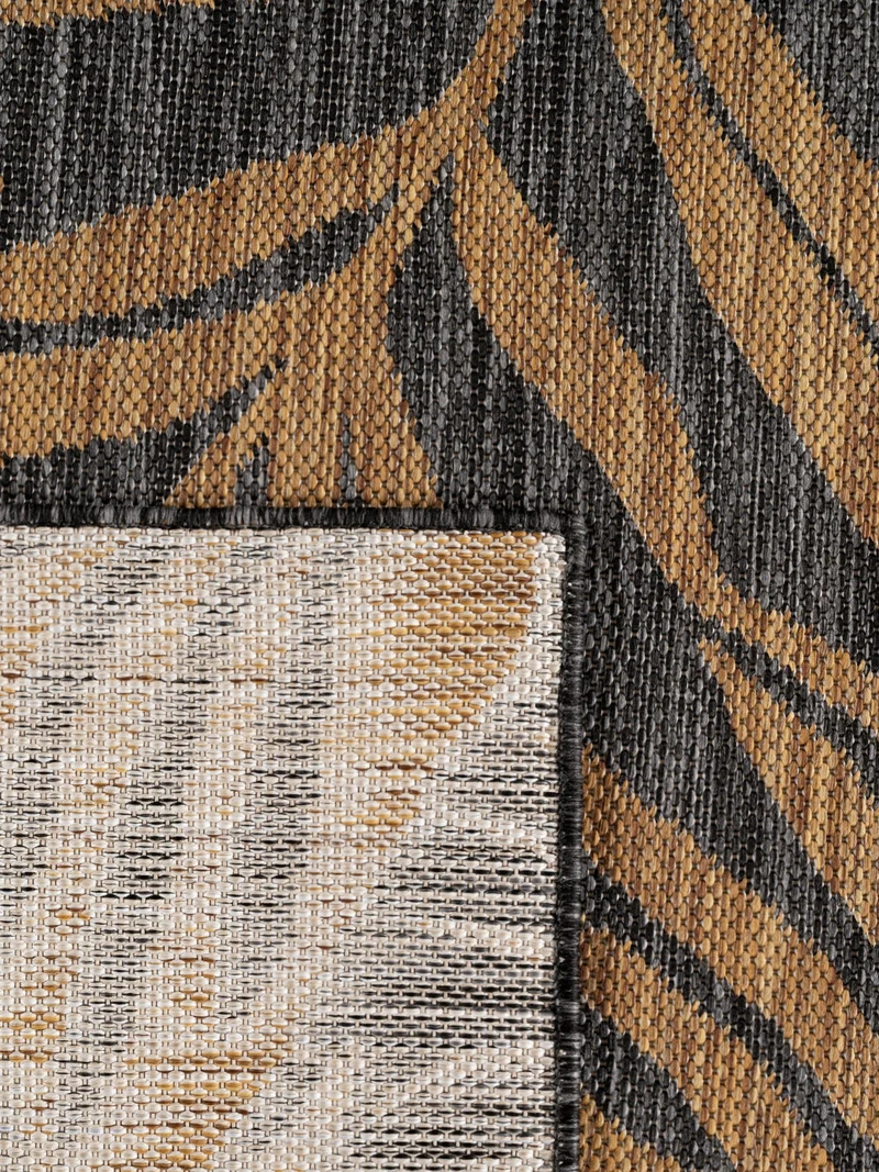 Flachgewebe-Teppich mit Palmblättern – Wetterfest & UV-beständig | Boho-Stil
